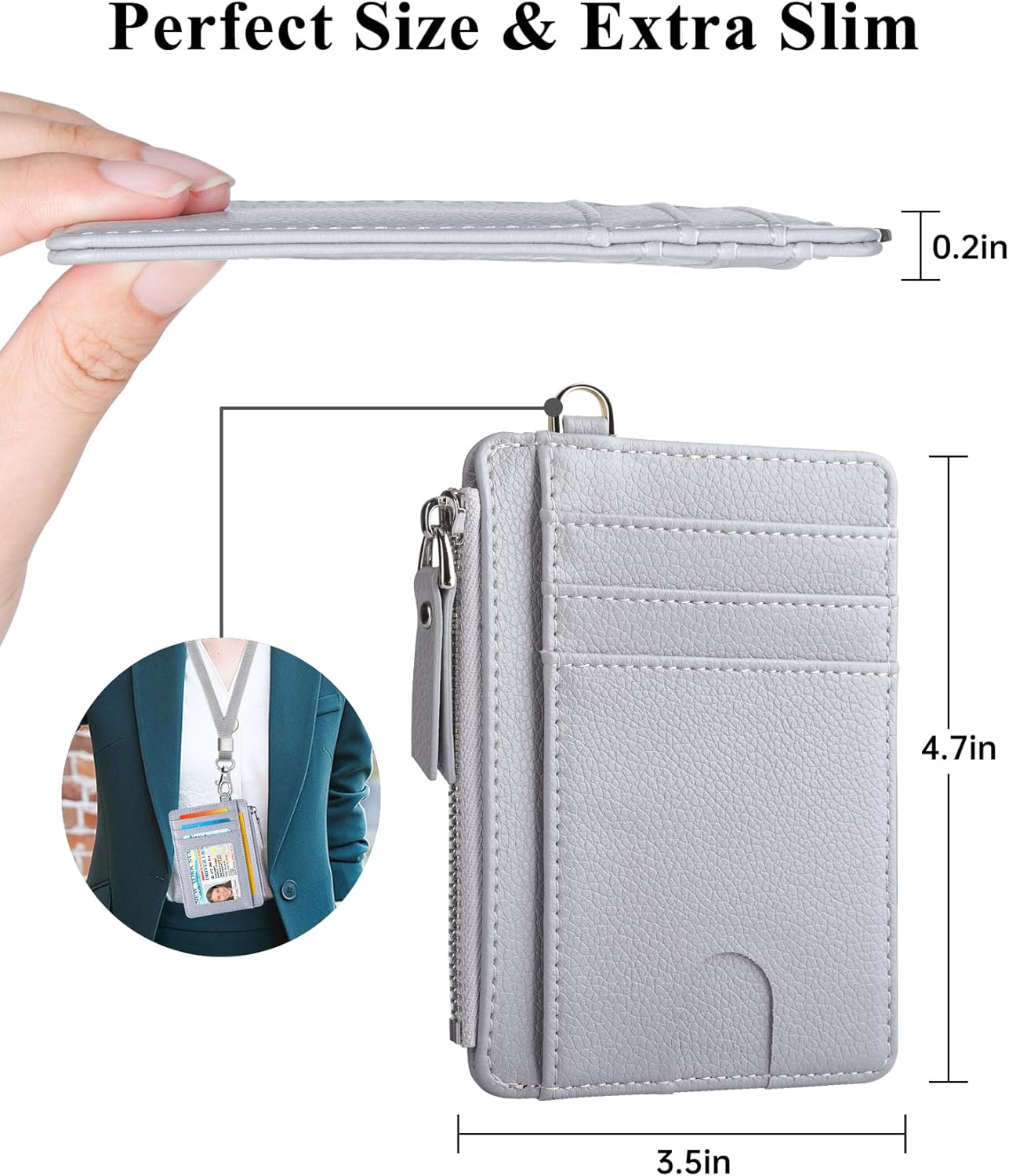 Porta Documenti, Carte di Credito e Tessere, Slim, Minimalista, con Blocco RFID, 1 Finestra Identificativa e Cerniera