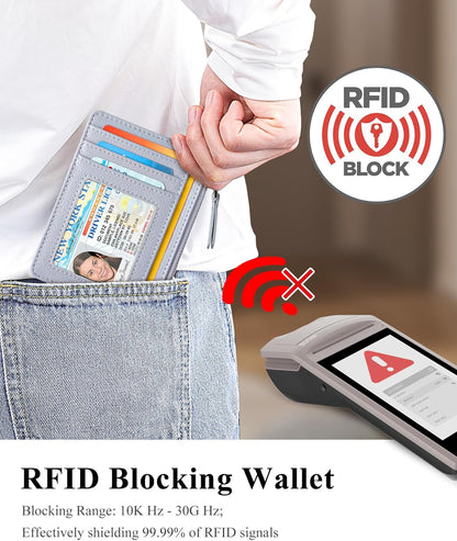 Porta Documenti, Carte di Credito e Tessere, Slim, Minimalista, con Blocco RFID, 1 Finestra Identificativa e Cerniera