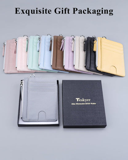 Porta Documenti, Carte di Credito e Tessere, Slim, Minimalista, con Blocco RFID, 1 Finestra Identificativa e Cerniera